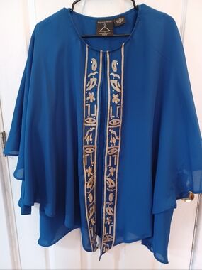 Vintage Anthony Mark Hankins Royal Blue Poncho Swing Top Blouse